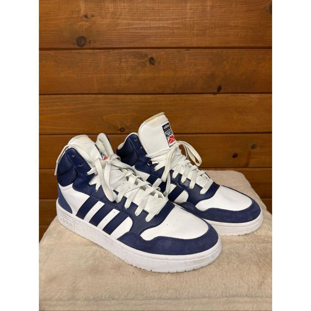 Adidas Hoops 3.0 Mid Sneakers Sz 10 Navy/White